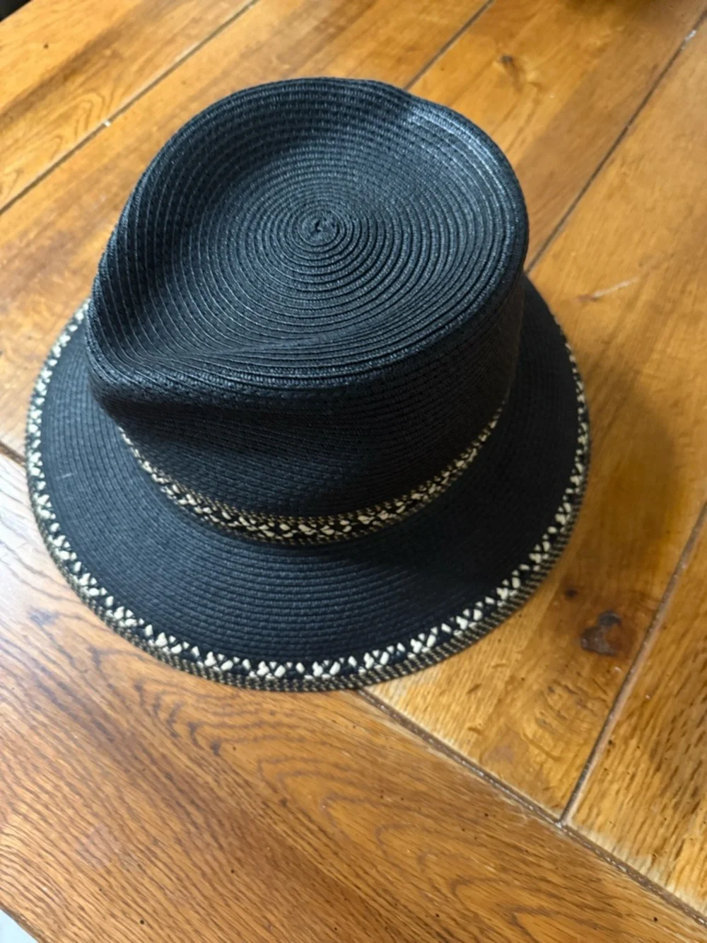 Eric Javits Hat Black Beige Squishee Straw Fedora Sunhat Packable UPF 50+ - Picture 2 of 7